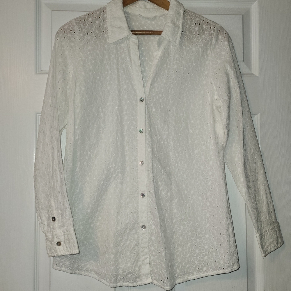 Uncommon Threads X J Jill Eyelet Shirt‎ Women's Size Medium White